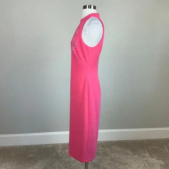 Aidan Mattox Beaded Cut Out Midi Sheath Cocktail Dress Coral Pink Size 6 - Picture 6 of 11